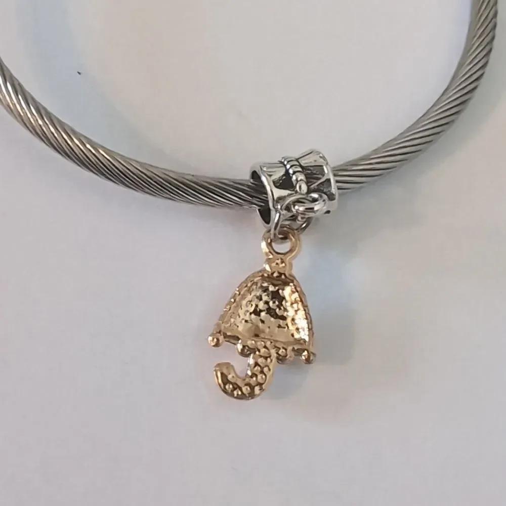 Gold Red Pink Umbrella Dangle Charm‎ for Pandora Style Bracelet